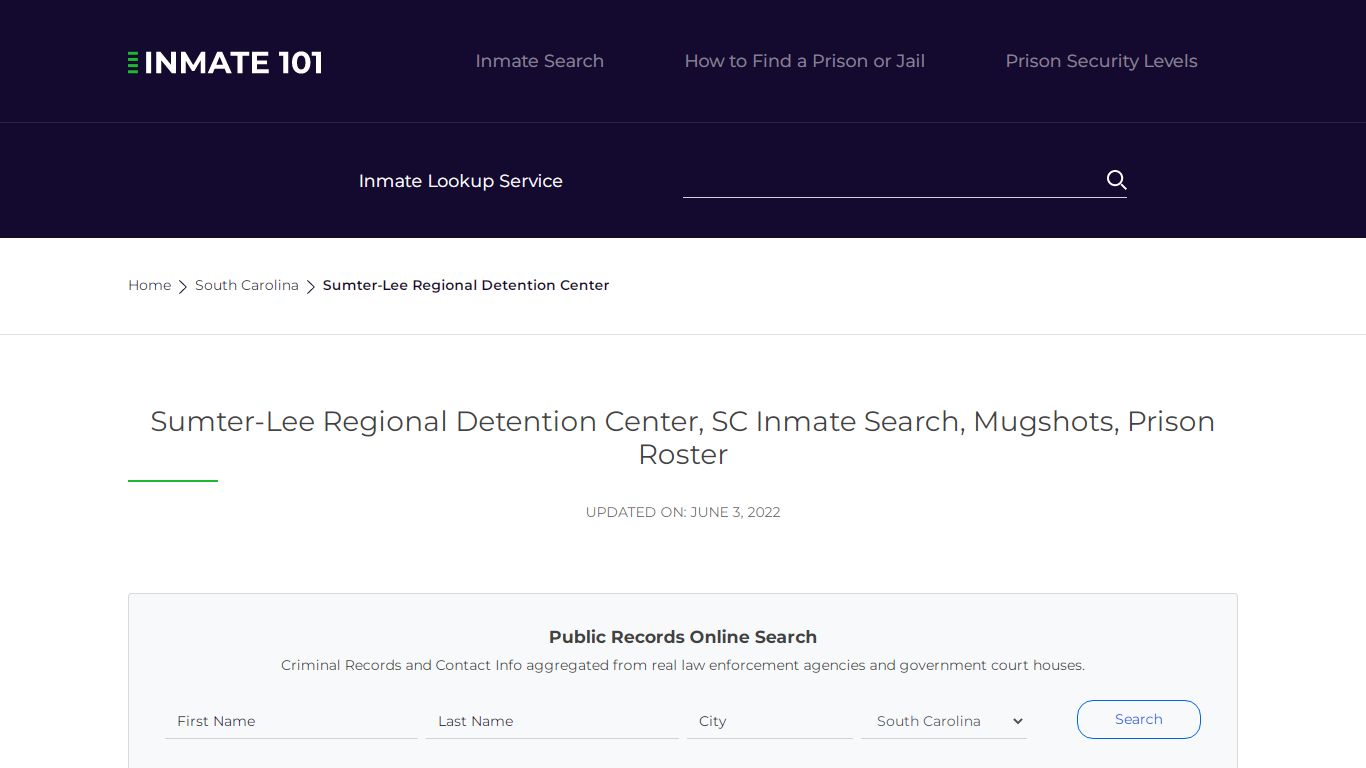 Sumter-Lee Regional Detention Center, SC Inmate Search ...